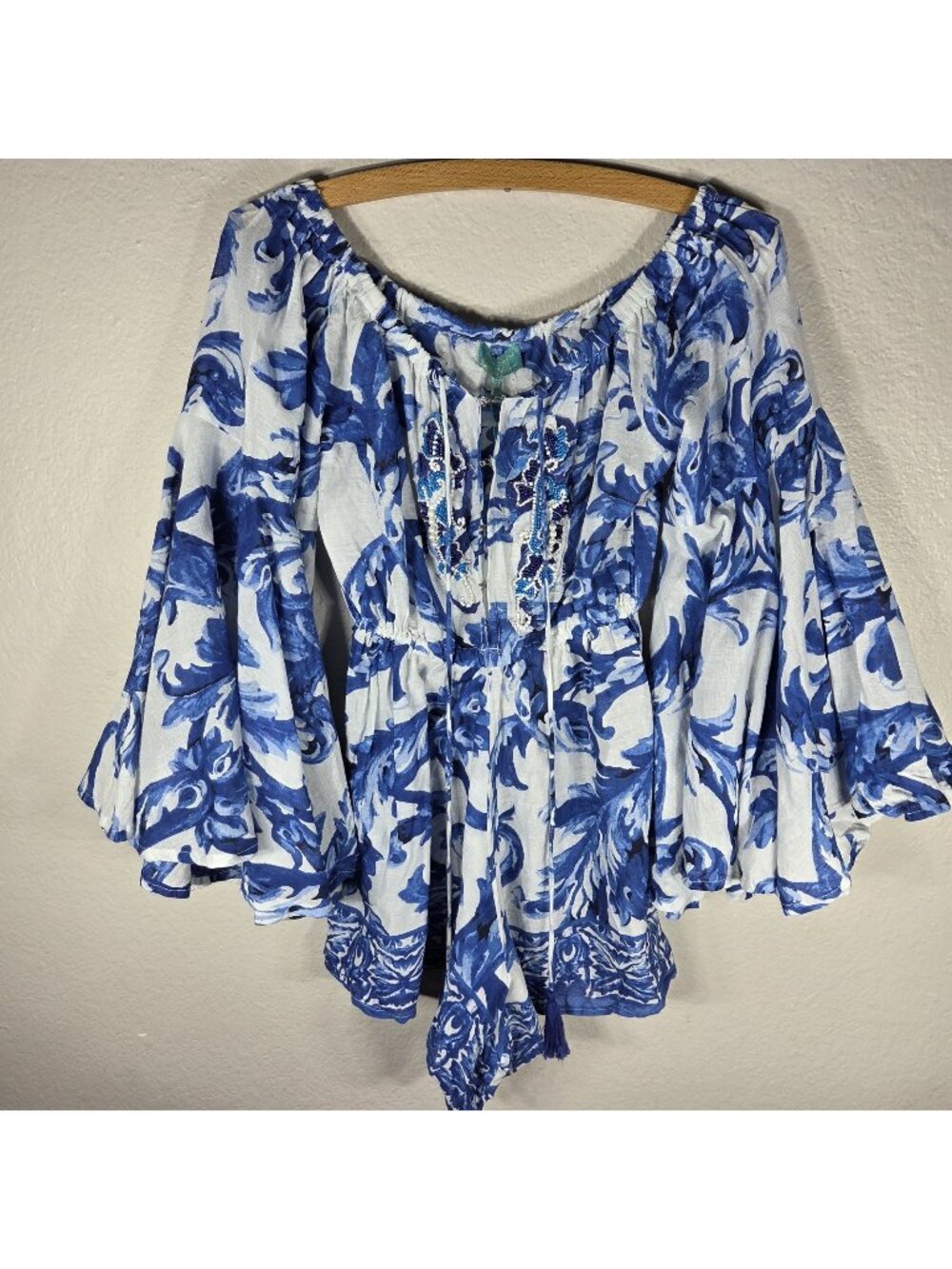 Antica Sartoria Giacomo Cinque Romper OS White Royal Blue Super Bell Sleeves